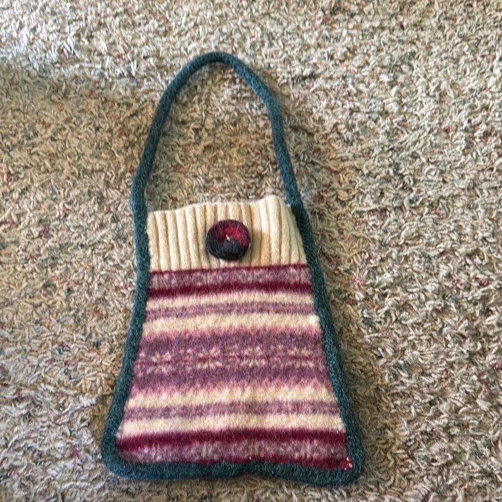 Cream and Purple Knitted Shoulder Bag